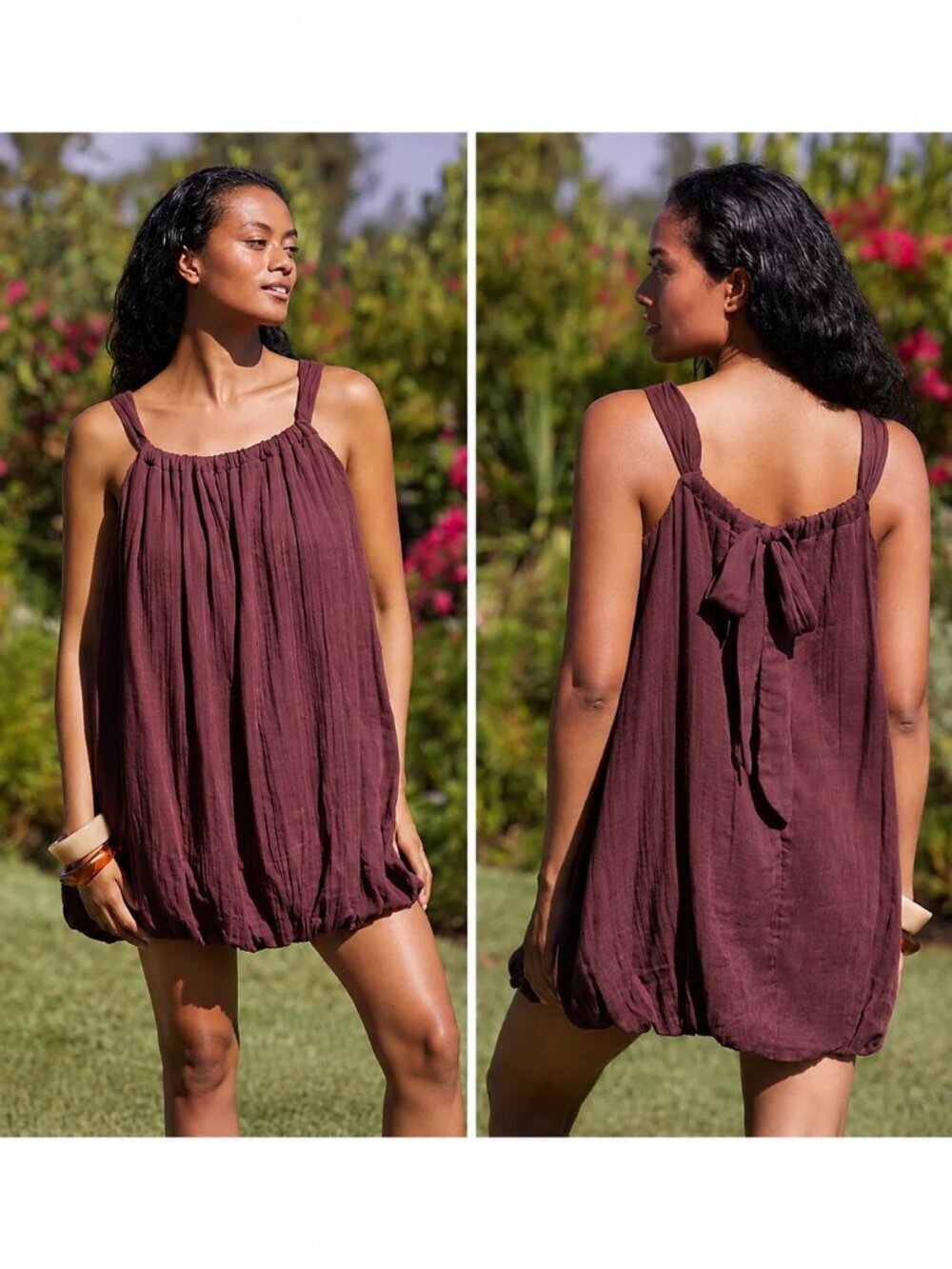 Anthropologie Gauze Bubble Hem Mini Dress NWT Cocoa Plum Purple Size XXS